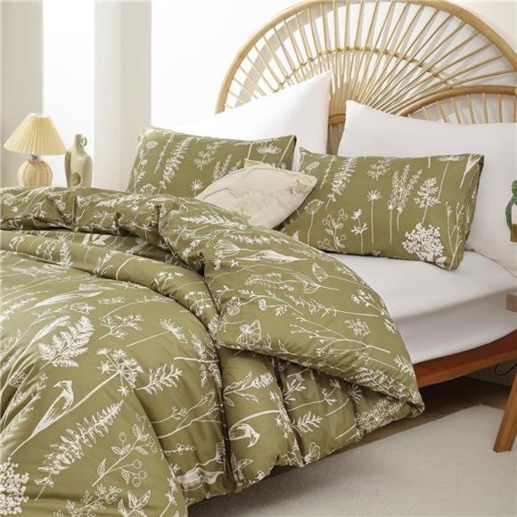 3 Pieces Duvet Covers Queen Size Floral Cover White Botanical Printed Soft Bed - Picture 8 of 8